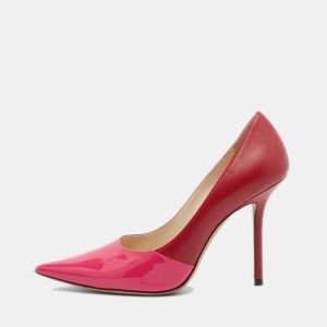 Jimmy Choo Pink/Red Patent and Leather Asymmetric Love Pumps Size 37, Pumps - Luxury Closet catalog