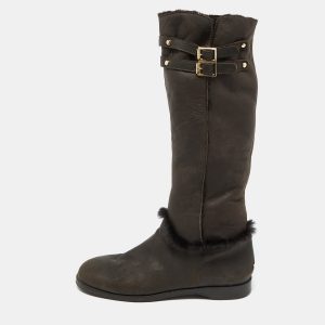 Jimmy Choo Dark Brown Leather and Fur High Snow Boots Size 40, Boots - Luxury Closet catalog