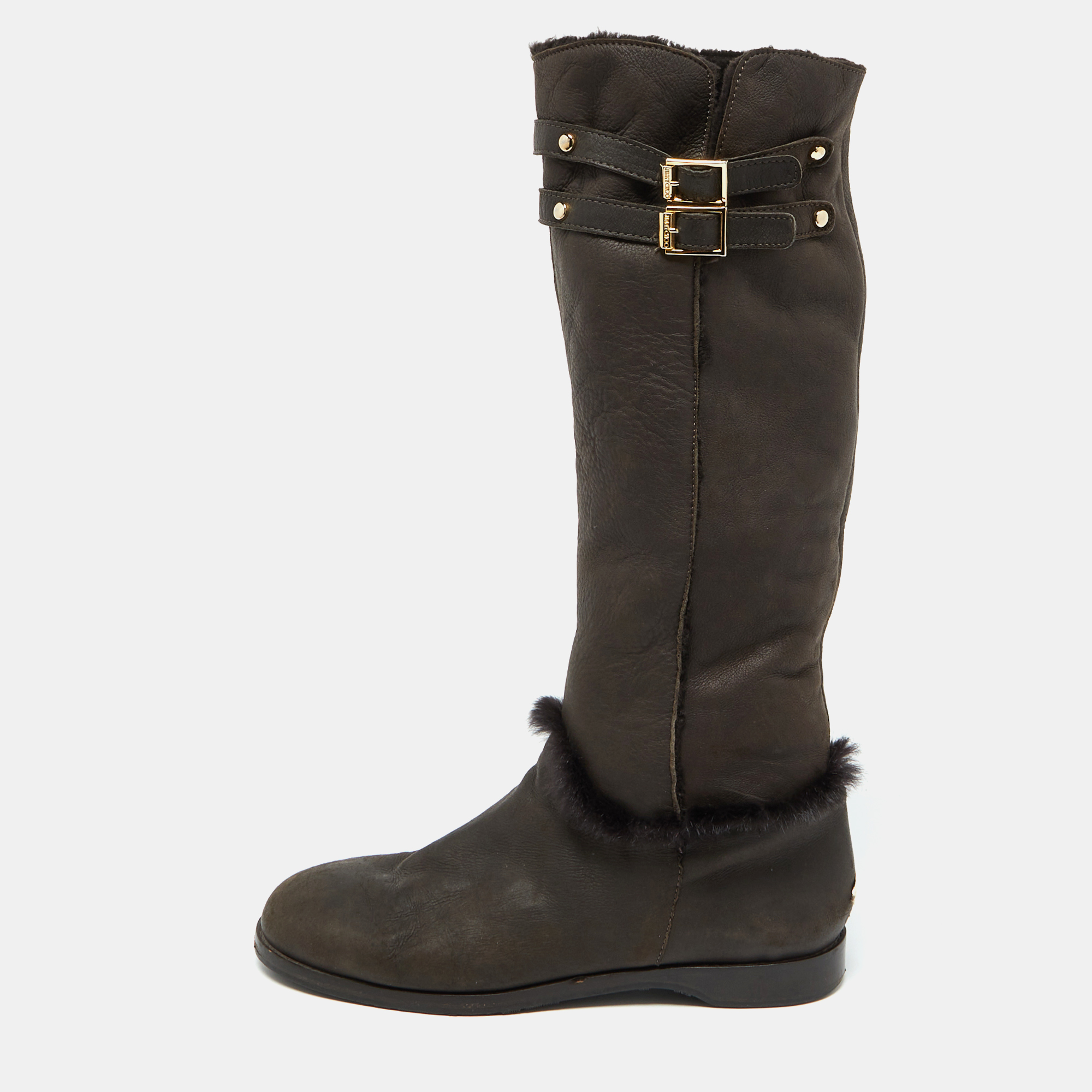 Jimmy Choo Dark Brown Leather and Fur High Snow Boots Size 40, Boots - Luxury Closet catalog