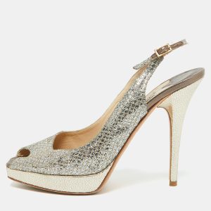 Jimmy Choo Gold Lurex Fabric Nova Peep Toe Slingback Sandals Size 39, Sandals - Luxury Closet catalog