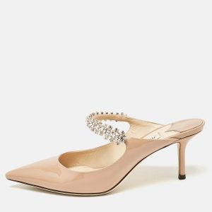 Jimmy Choo Beige Patent Leather Bing 65 Crystal Embellished Mule Sandals Size 36.5, Sandals - Luxury Closet catalog
