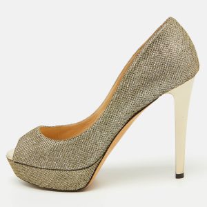 Jimmy Choo Metallic Gold Lurex Fabric Peep Toe Platform Pumps Size 39.5, Pumps - Luxury Closet catalog