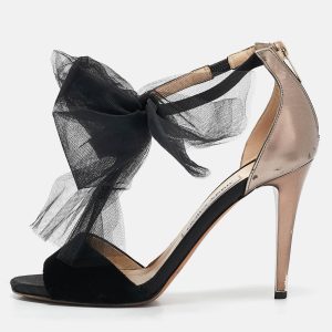 Jimmy Choo Black Leather and Velvet Aveline Ankle Strap Sandals Size 38, Sandals - Luxury Closet catalog