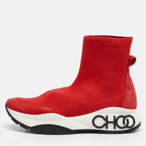 Jimmy Choo Red Knit Fabric and Suede Raine Sock Sneakers Size 38, Athletic Shoes & Sneakers - Luxury Closet catalog