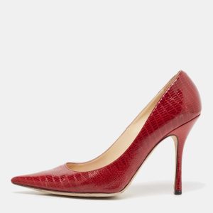 Jimmy Choo Red Lizard Embossed Leather Romy Pumps Size 39, Pumps - Luxury Closet catalog