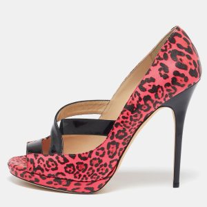 Jimmy Choo Black/Pink Leopard Print Patent Leather Open Toe Pumps Size 40.5, Pumps - Luxury Closet catalog