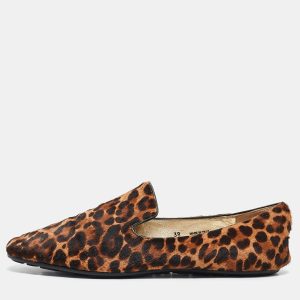 Jimmy Choo Brown Leopard Calf Hair Wheel Smoking Slippers Size 38, Loafers & Slip-Ons - Luxury Closet catalog