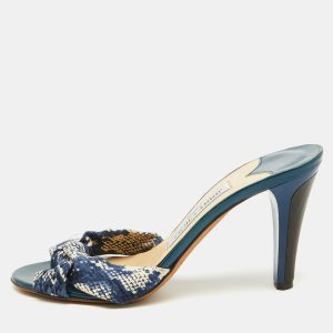 Jimmy Choo Blue/White Printed Canvas Knotted Slide Sandals Size 36.5, Sandals - Luxury Closet catalog