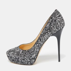Jimmy Choo Silver/Black Glitter Cosmic Platform Pumps Size 39.5, Pumps - Luxury Closet catalog