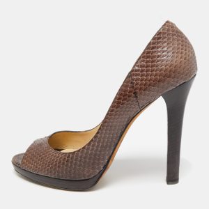 Jimmy Choo Brown Python Leather Peep Toe Pumps Size 41, Pumps - Luxury Closet catalog