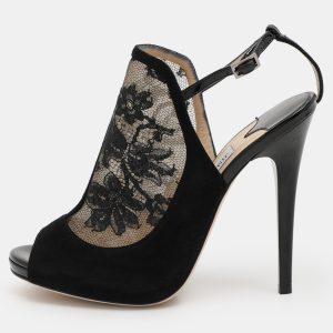 Jimmy Choo Black Lace and Suede Slingback Sandals Size 37.5, Sandals - Luxury Closet catalog