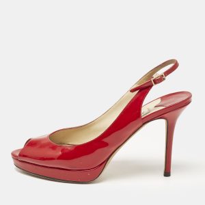 Jimmy Choo Red Patent Leather Clue Peep Toe Slingback Pumps Size 39, Pumps - Luxury Closet catalog