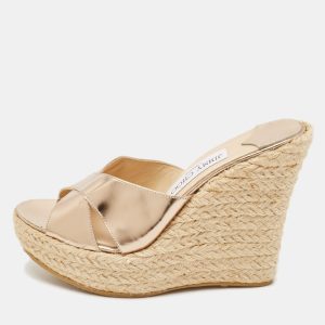 Jimmy Choo Gold Leather Phyllis Espadrilles Platform Wedges Sandals Size 37, Sandals - Luxury Closet catalog