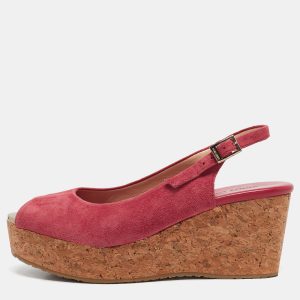 Jimmy Choo Pink Suede Cork Wedge Sandals Size Size 39, Sandals - Luxury Closet catalog