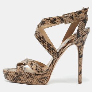 Jimmy Choo Beige/Black Elaphe Leather Vamp Sandals Size 39.5, Sandals - Luxury Closet catalog