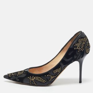 Jimmy Choo Black Leather and Velvet  Abel Kid Pointed Toe Pumps Size 36.5, Pumps - Luxury Closet catalog