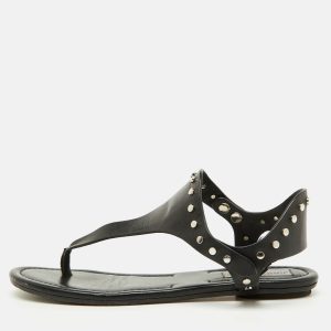 Jimmy Choo Black Leather Studded T-Strap Flat Sandals Size 37, Sandals - Luxury Closet catalog