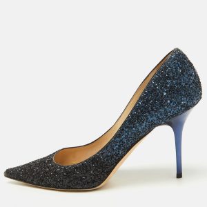 Jimmy Choo Navy Blue Coarse Glitter Romy Pointed Toe Pumps Size 39, Pumps - Luxury Closet catalog