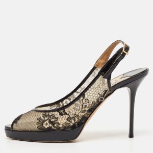 Jimmy Choo Black Lace and Patent Leather Nova Slingback Pumps Size 37, Pumps - Luxury Closet catalog