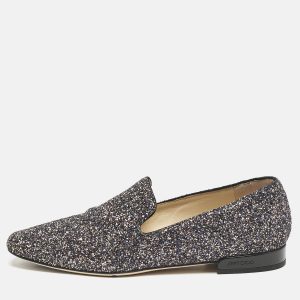 Jimmy Choo Black/Silver Glitter Jaida Smoking Slippers Size 37, Flats - Luxury Closet catalog