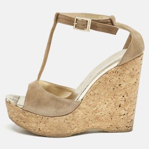 Jimmy Choo Beige Suede Pela Cork T-Strap Sandals Size 38, Sandals - Luxury Closet catalog