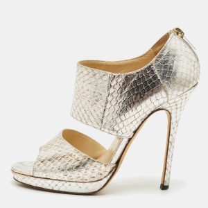 Jimmy Choo Metallic Python Embossed Leather Private Sandals Size 37.5, Sandals - Luxury Closet catalog