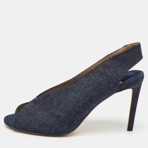 Jimmy Choo Navy Blue Denim Shar Peep Toe Slingback Pumps Size 39, Pumps - Luxury Closet catalog