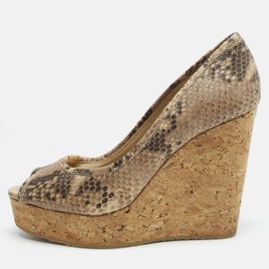 Jimmy Choo Beige Python Embossed Leather Papina Cork Wedge Pumps Size 39, Pumps - Luxury Closet catalog
