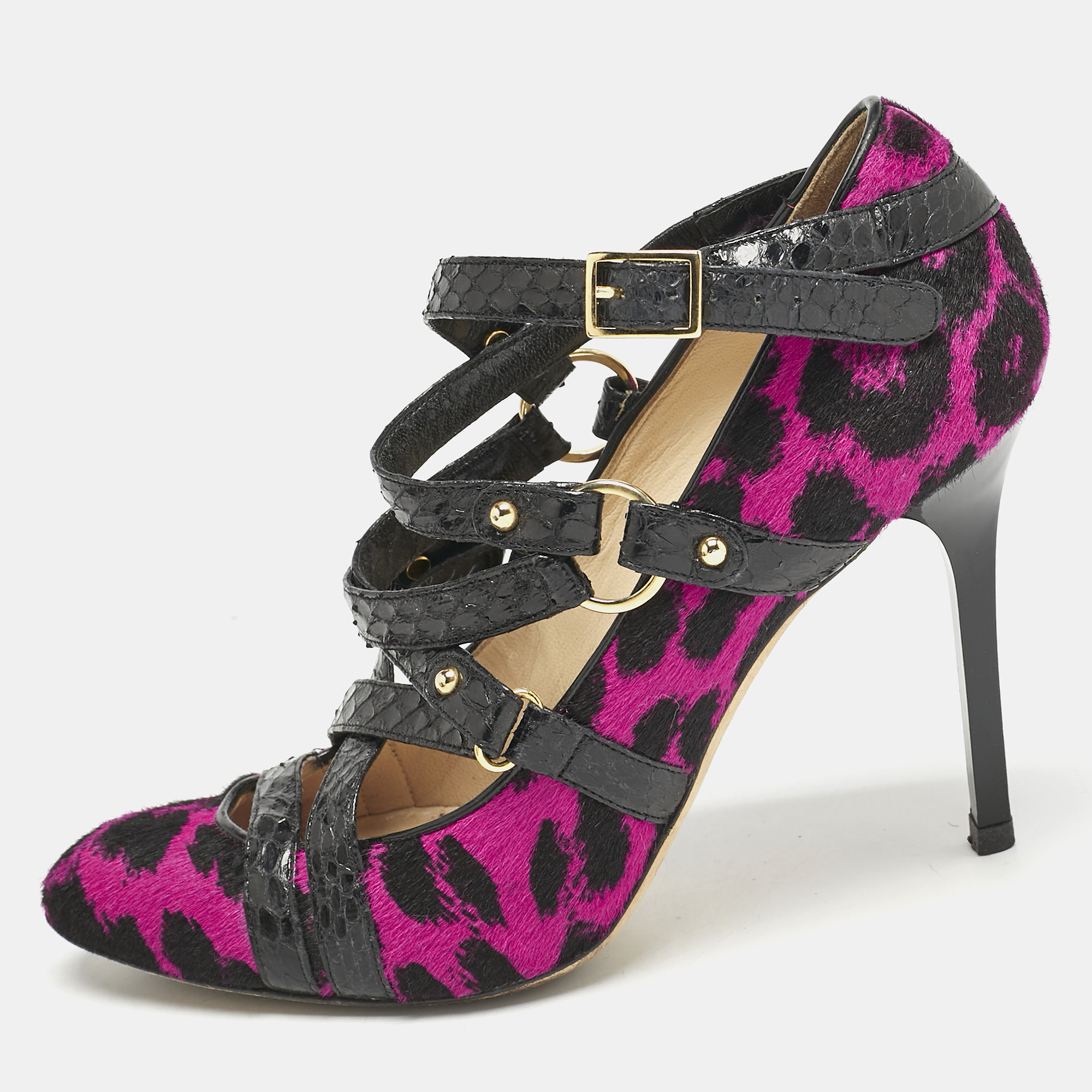 Jimmy Choo Black/Pink Animal Print Calf Hair and Snakeskin Jazz Strappy Pumps Size 37, Pumps - Luxury Closet catalog