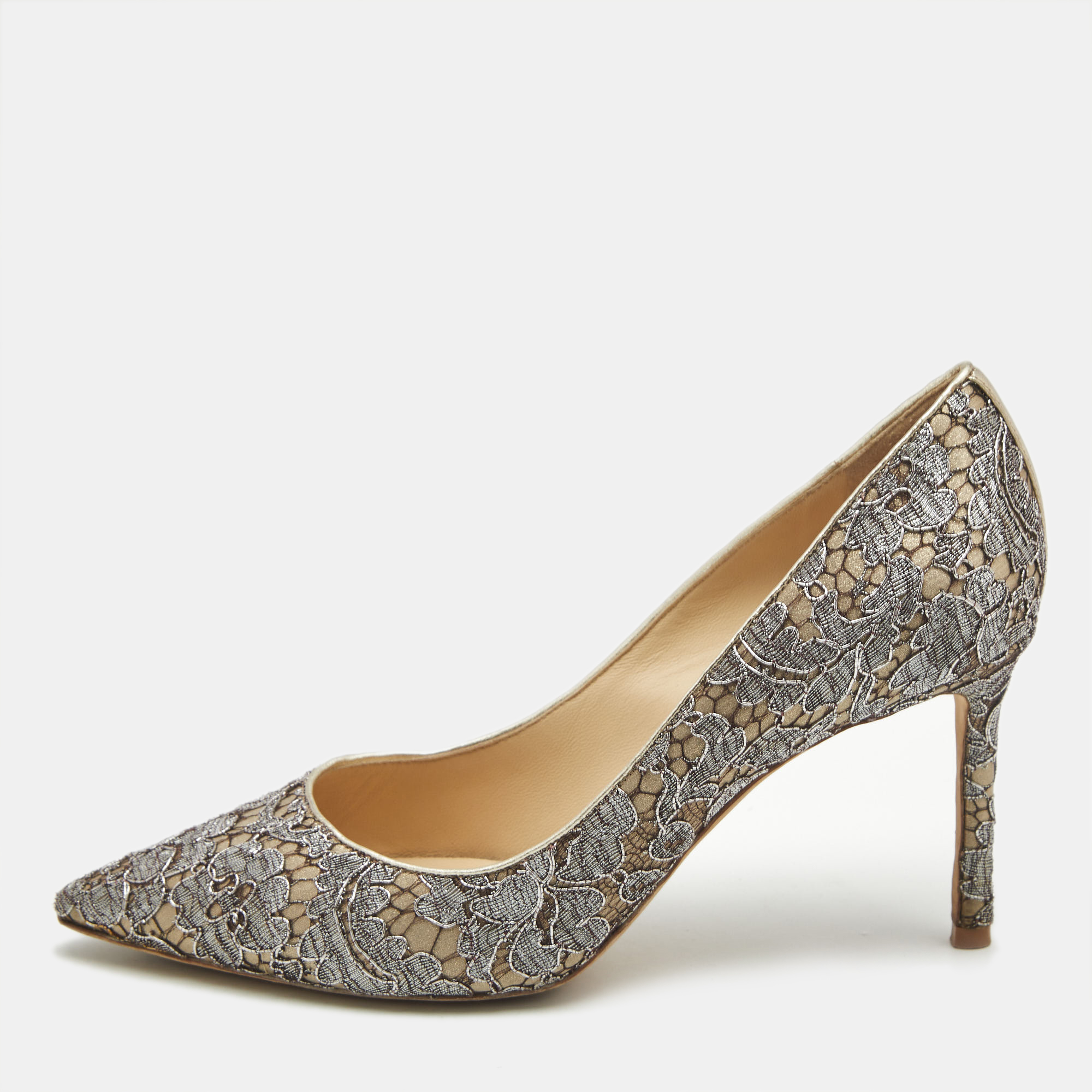Jimmy Choo Grey/Beige Lace Romy Pumps Size 38.5, Pumps - Luxury Closet catalog