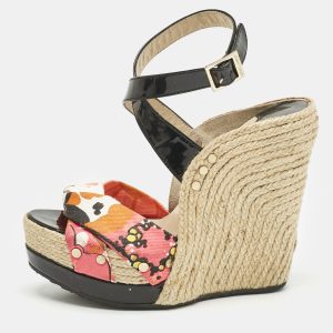 Jimmy Choo Multicolor Canvas and Patent Leather Wedge Sandals Size 38, Sandals - Luxury Closet catalog