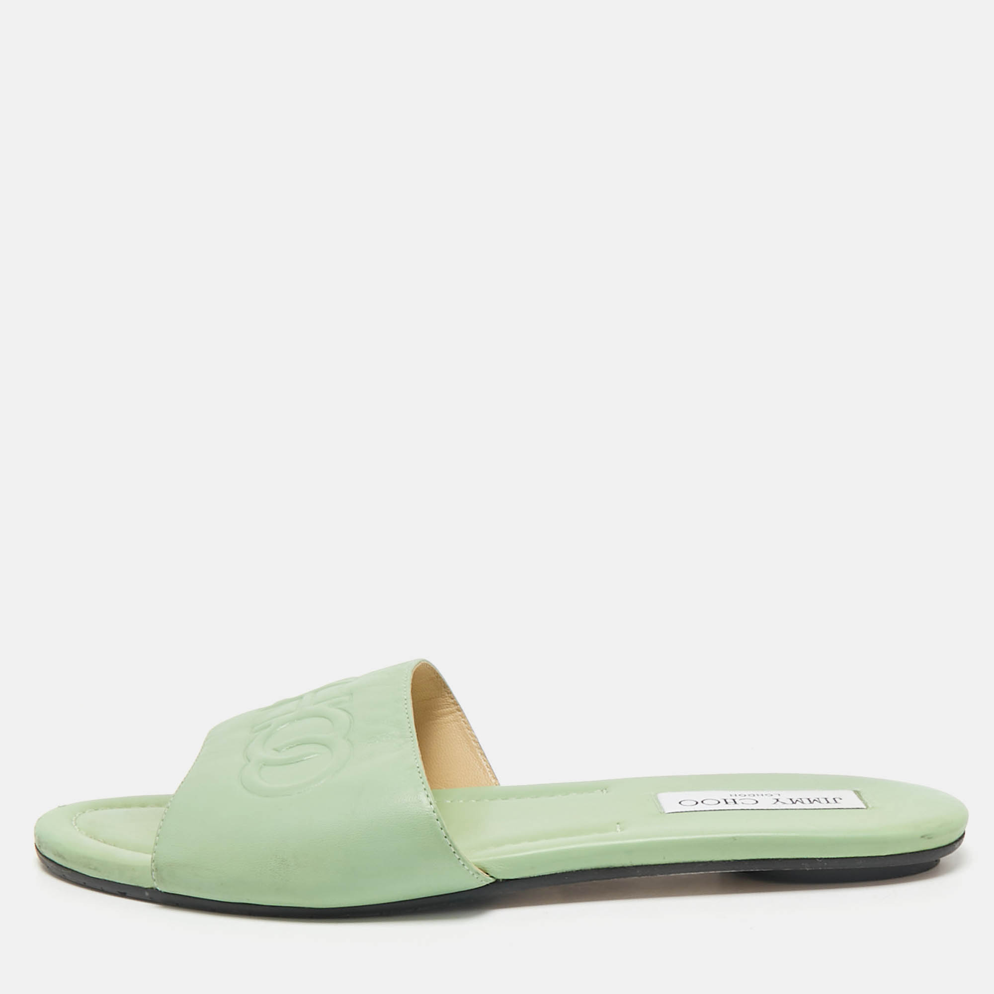 Jimmy Choo Green Leather Minea Flat Slide Sandals Size 40, Sandals - Luxury Closet catalog