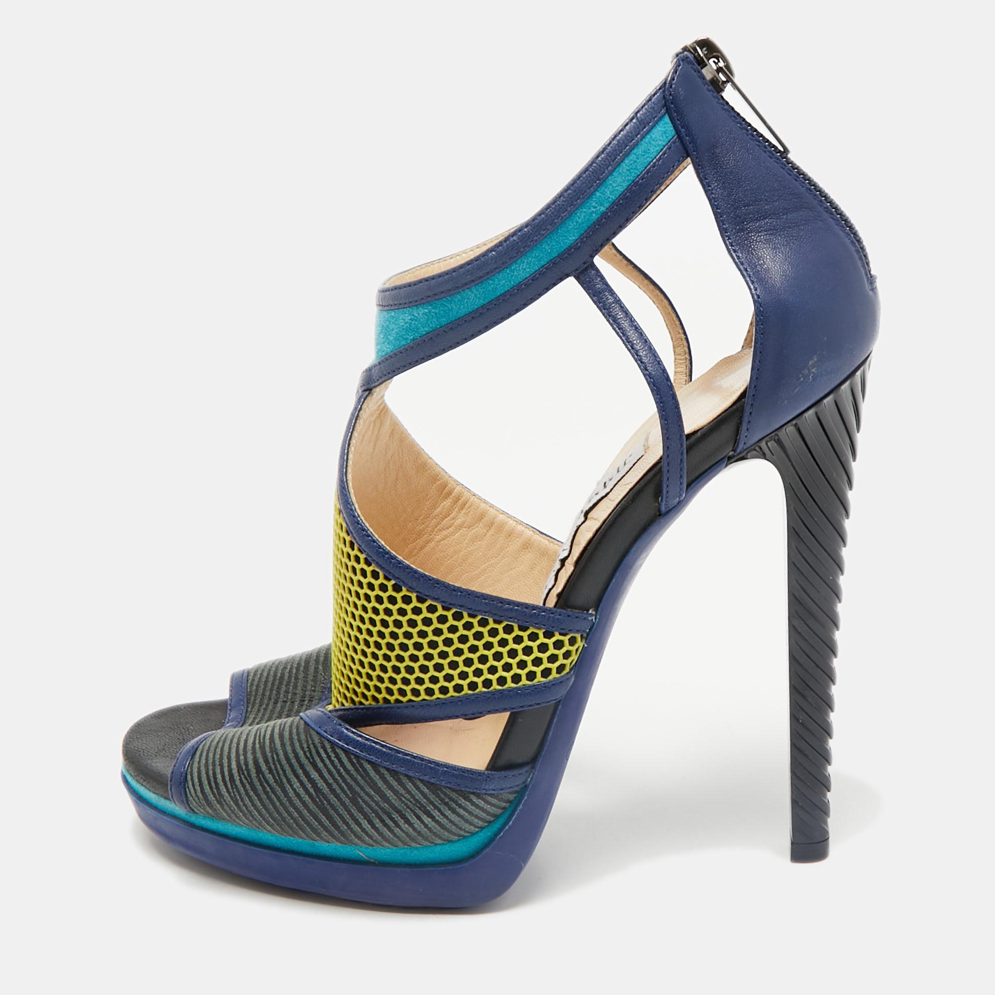 Jimmy Choo Multicolor Leatherand Suede Mix Media Lythe Honeycomb Platform Sandals Size 37, Sandals - Luxury Closet catalog