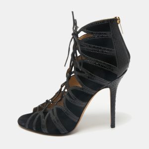 Jimmy Choo Black  Python Leather and Suede Ankle Strap Sandals Size 40.5, Sandals - Luxury Closet catalog