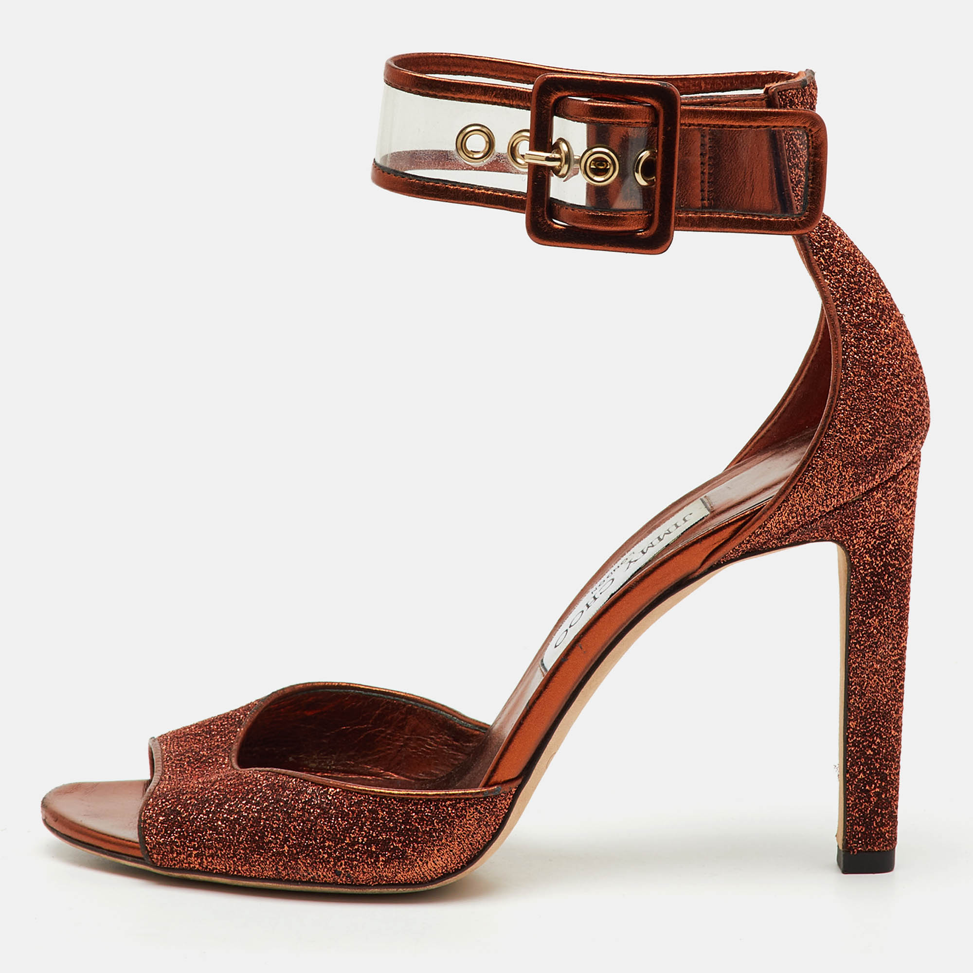 Jimmy Choo Metallic Pop Orange Lurex and PVC Moscow Ankle Strap Sandals Size 39, Sandals - Luxury Closet catalog