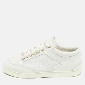 Jimmy Choo White Glitter and Leather Low Top Sneakers Size 40.5, Athletic Shoes & Sneakers - Luxury Closet catalog