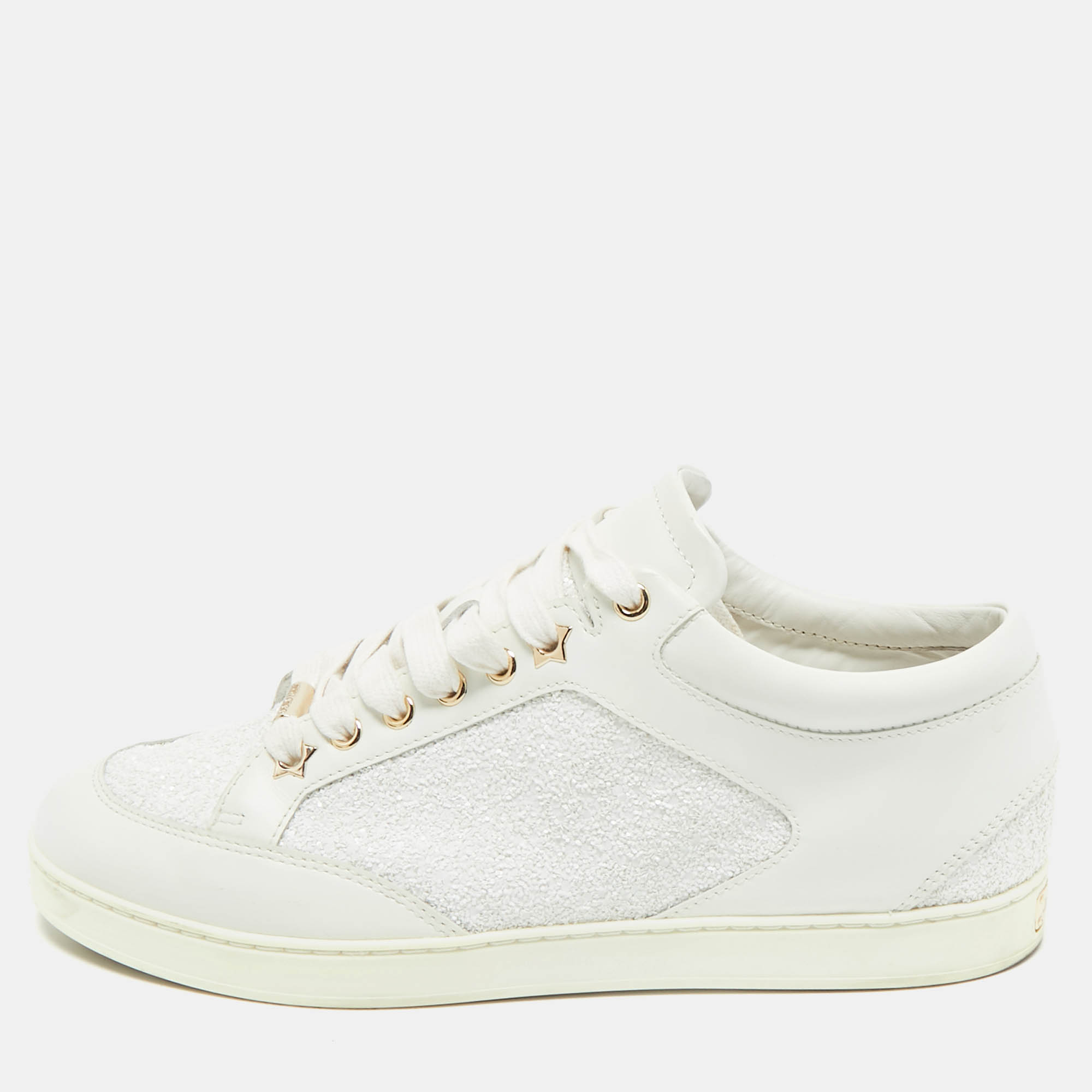 Jimmy Choo White Glitter and Leather Low Top Sneakers Size 40.5, Athletic Shoes & Sneakers - Luxury Closet catalog