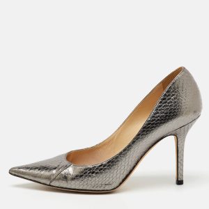 Jimmy Choo Metallic Grey Python Embossed Leather Pointed Toe Pumps Size 37, Pumps - Luxury Closet catalog