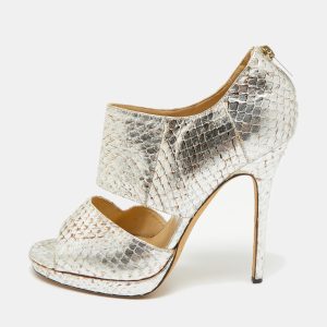 Jimmy Choo Metallic Silver Python Embossed Leather Private Peep Toe Sandals Size 40, Sandals - Luxury Closet catalog