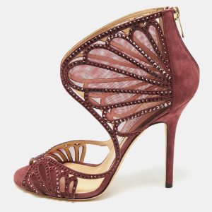 Jimmy Choo Burgundy Mesh and Suede Crystal Embellished Sandals Size 39, Sandals - Luxury Closet catalog