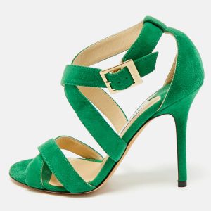 Jimmy Choo Green Suede Crisscross Ankle Strap Sandals Size 36, Sandals - Luxury Closet catalog