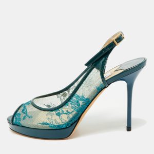 Jimmy Choo Green Lace and Patent Leather Nova Peep-Toe Slingback Sandals Size 36, Pumps - Luxury Closet catalog