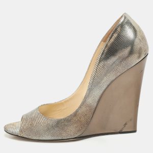 Jimmy Choo Metallic Lizard Embossed Leather Baxen Wedge Pumps Size 39.5, Pumps - Luxury Closet catalog