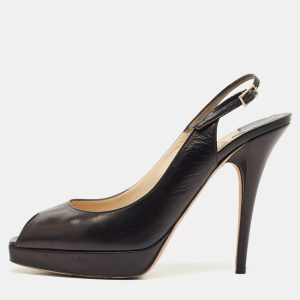 Jimmy Choo Black Patent Leather Vita Peep Toe Platform Slingback Sandals Size 39, Sandals - Luxury Closet catalog