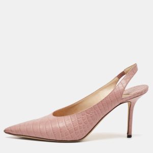 Jimmy Choo Light Pink Croc Embossed Leather Pointed Toe Slingback Pumps Size 39.5, Pumps - Luxury Closet catalog