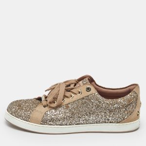 Jimmy Choo Metallic Beige Glitter and Suede Low Top Sneakers Size 39.5, Athletic Shoes & Sneakers - Luxury Closet catalog