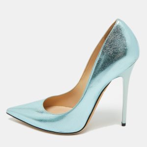 Jimmy Choo Light Blue Foil Leather Pointed Toe Pumps Size 38.5, Pumps - Luxury Closet catalog