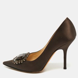 Jimmy Choo Dark Brown Satin Embellished Pointed Toe Pumps Size 40, Pumps - Luxury Closet catalog