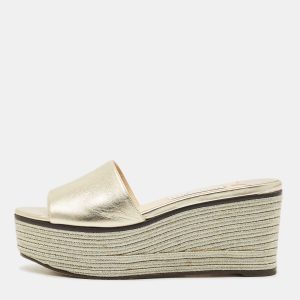 Jimmy Choo Gold Leather Wedge Espadrille Slide Sandals Size 38, Sandals - Luxury Closet catalog
