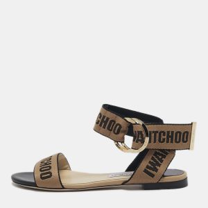 Jimmy Choo Brown/Black Canvas Breanne Flat Sandals Size 38.5, Sandals - Luxury Closet catalog